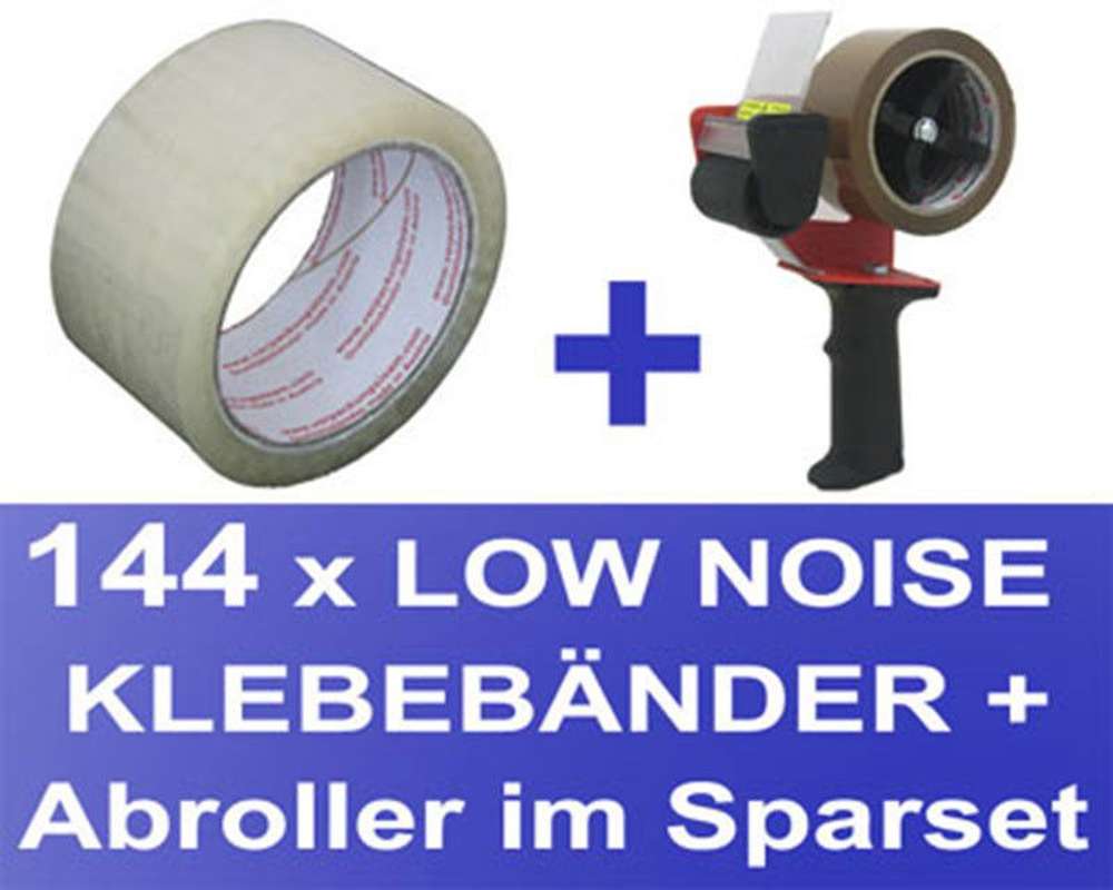 144 Stk- Packband Klebeband OPP-909NN 50mmx66m- Low Noise transparent + Abroller