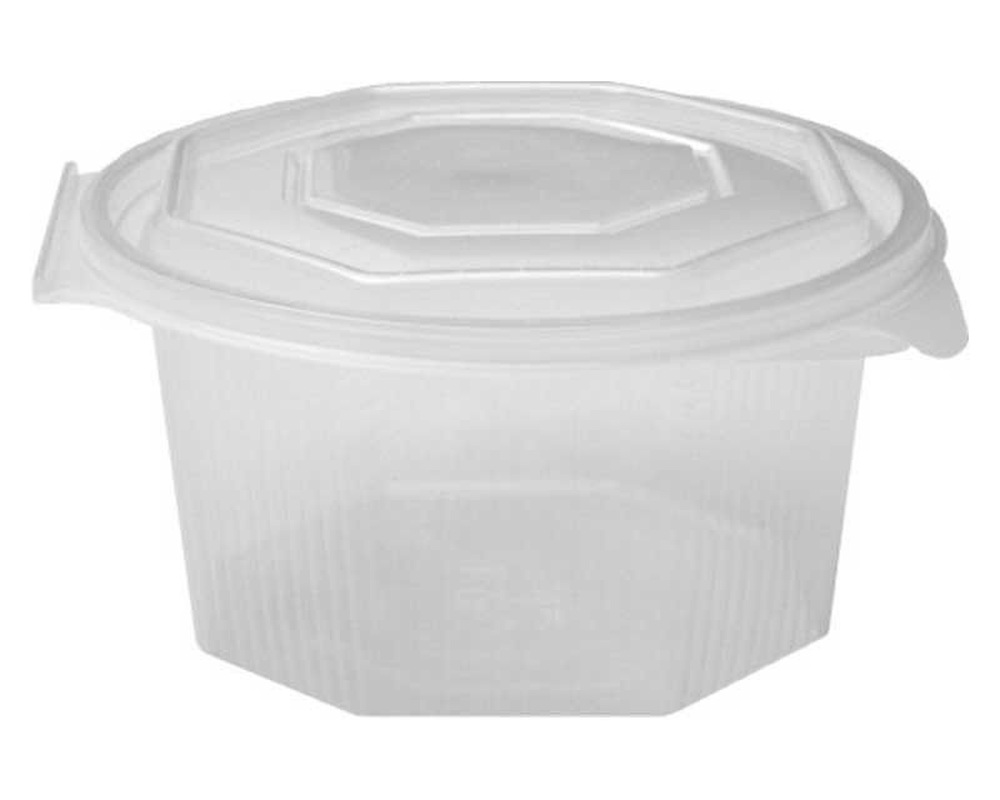 Achteckbecher klar mit angehngtem Deckel 1000 ml (PP)- 50 Stk-