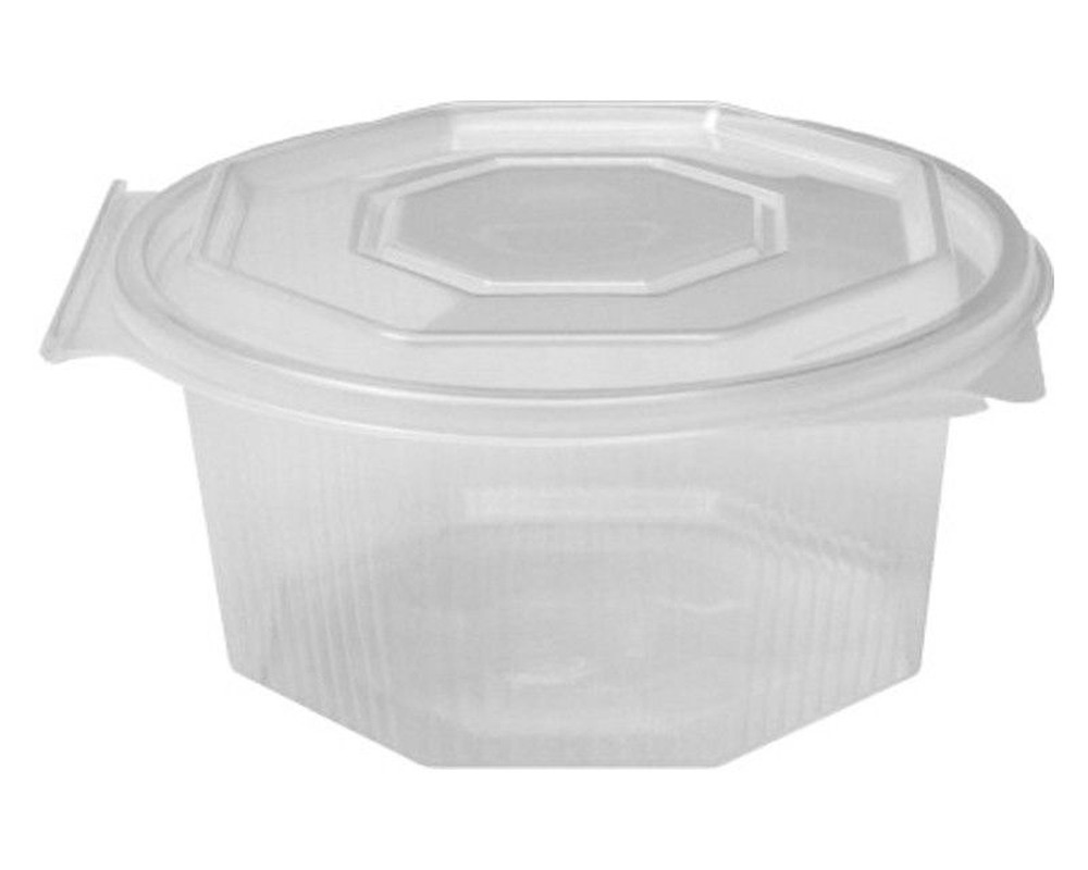 Achteckbecher klar mit angehngtem Deckel 500 ml (PP)- 50 Stk-