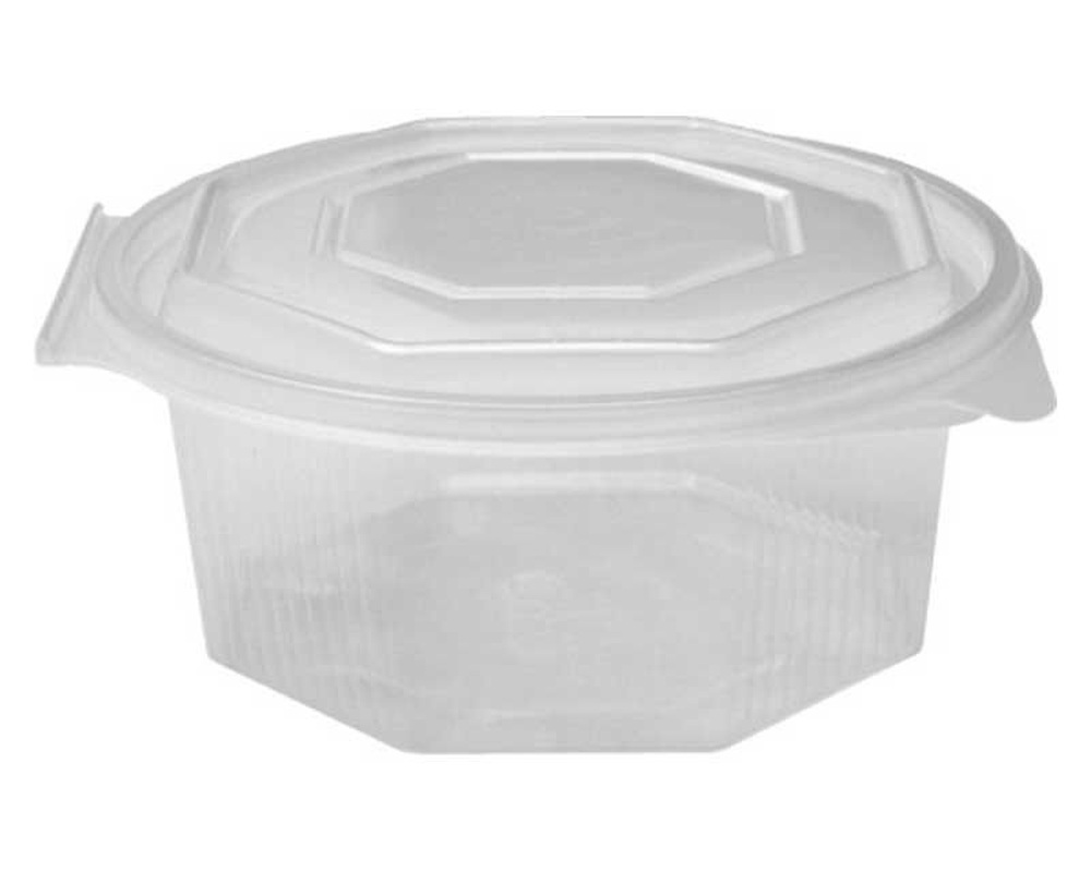 Achteckbecher klar mit angehngtem Deckel 750 ml (PP)- 50 Stk-