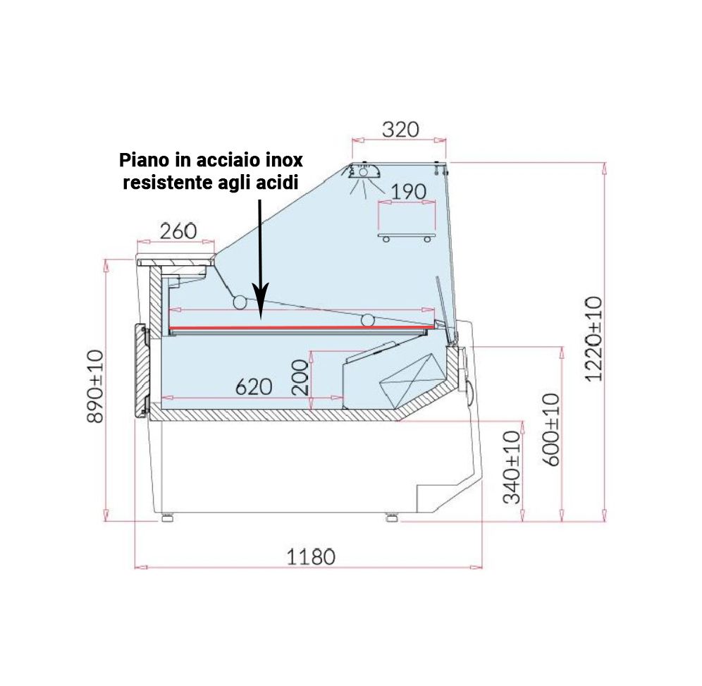 Ausstellungsflche aus surebestndigem Edelstahl fr Mila Khltheke  Lnge 2580 mm