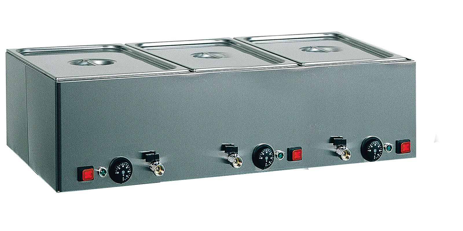 Bain-Marie – Tischgerät – Ablasshahn – differenzierte Temperaturen – geeignet für 3 GN1-1 Behälter – B 990 mm