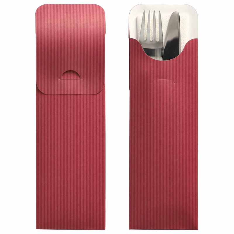 Bestecktaschen mit Abdecklasche 235 x 73 mm bordeaux inkl- Serviette- 500 Stk-