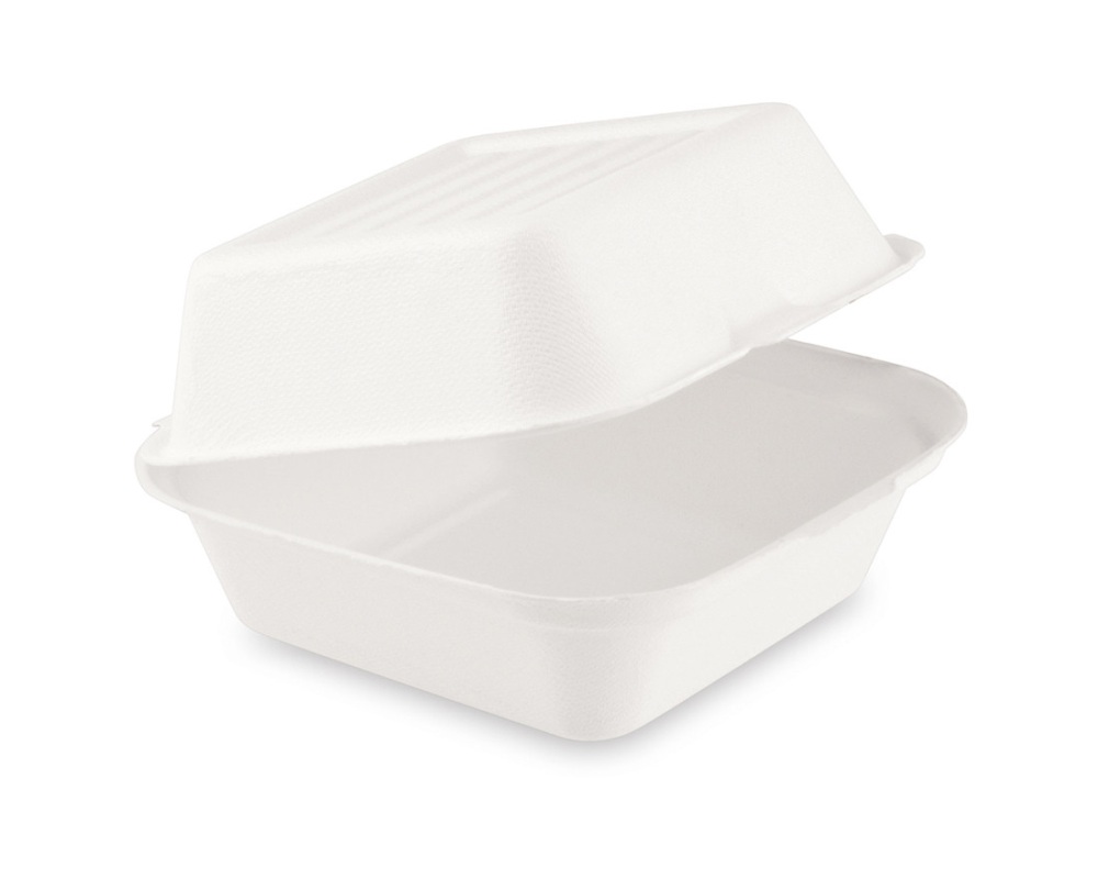 Bio Hamburgerbox Sandwichbox aus Zuckerrohr kompostierbar 152x150x78mm- 50 Stk-