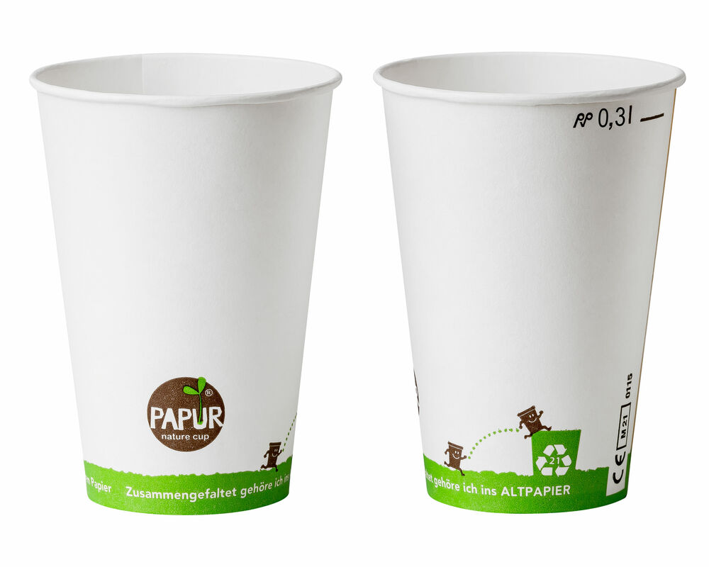 Bio Heissgetrnkebecher Pappbecher PAPUR 80mm O mit Eichstrich 300 ml- 75 Stk-