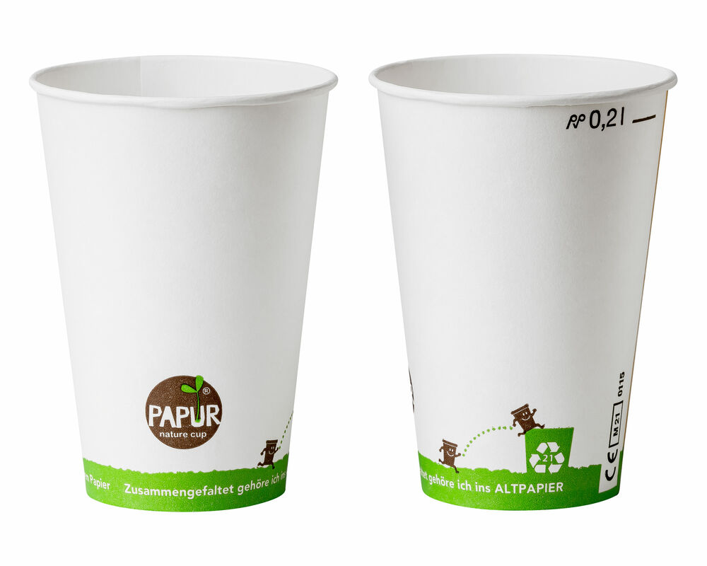 Bio Kaltgetrnkebecher Pappbecher PAPUR mit CE Eichstrich 200 ml- 100 Stk-