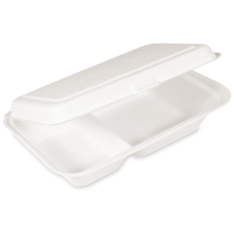 Bio Lunchbox 2-geteilt aus Zuckerrohr Bagasse- 250x162x63 mm- 50 Stk-