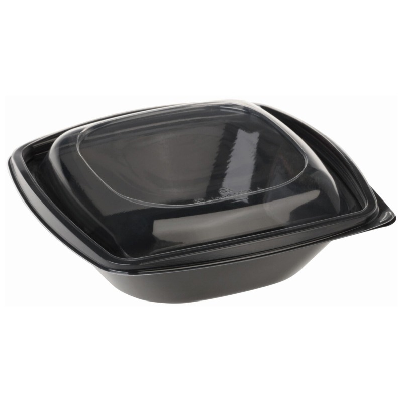 BIO Salatschalen mit Deckel aus Bio-Kunststoff (PLA) schwarz 360 ml- 40 Stk-