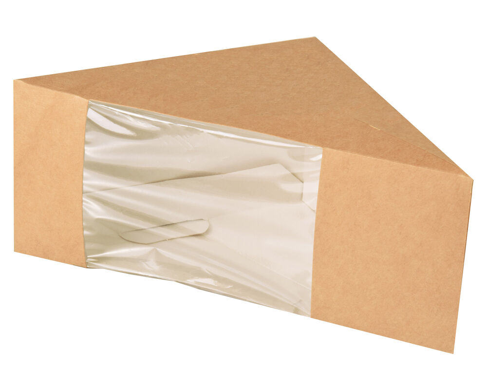 Bio-Sandwichboxen Pappe mit Sichtfenster aus PLA 123x123x82mm braun- 50 Stk-