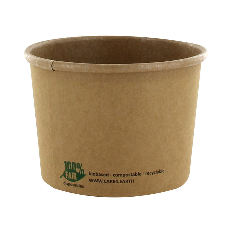 Bio-Suppenbecher Pappe pure rund 350 ml braun biologisch abbaubar- 25 Stk-