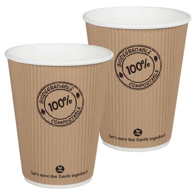 BIO Thermo-Riffelbecher CoffeeToGo PLA bis 100-C - 250ml- O9cm- 25 Stk-