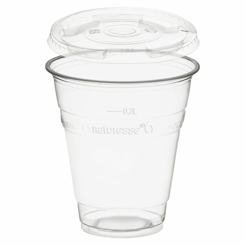 BIO Trinkbecher 300ml + Deckel mit Halmstanzung aus Biokunststoff (PLA) 50 Stk-
