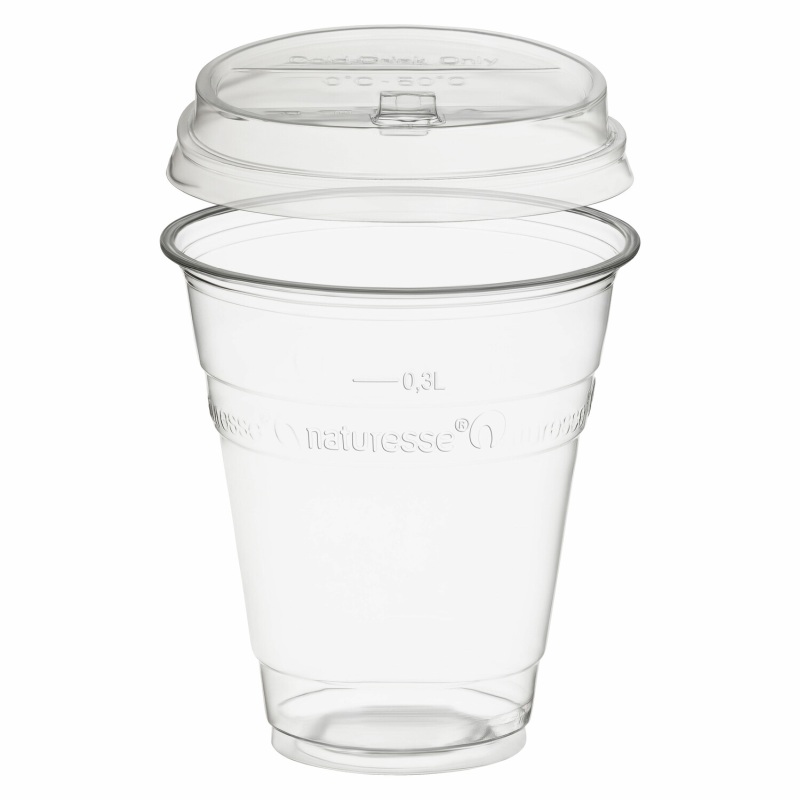 BIO Trinkbecher 300ml + Deckel mit Klappffnung aus Biokunststoff (PLA) 100 Stk-