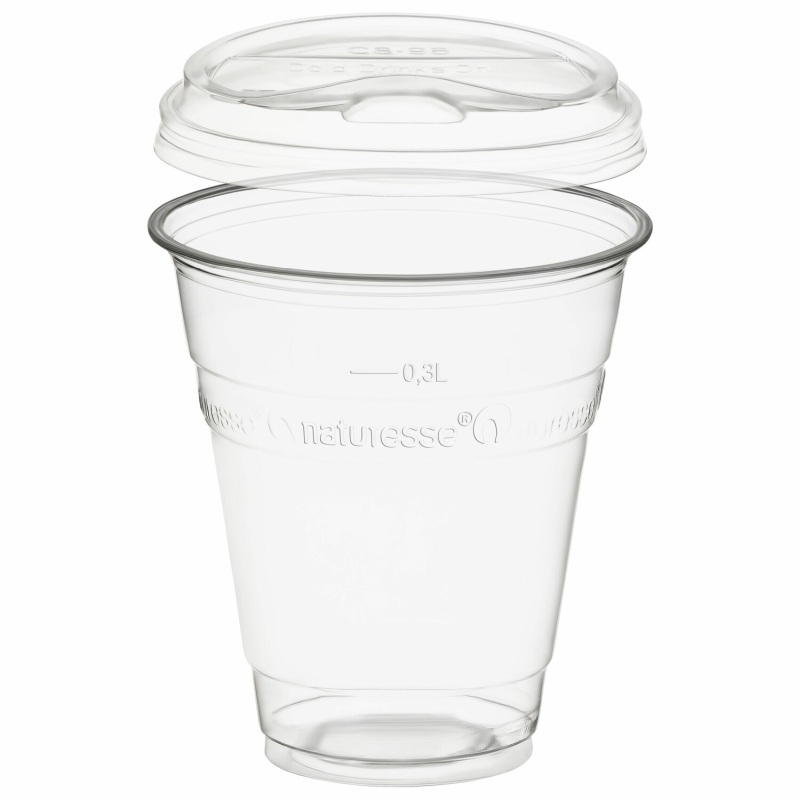 BIO Trinkbecher 300ml + Deckel mit Trinkffnung aus Biokunststoff (PLA) 100 Stk-