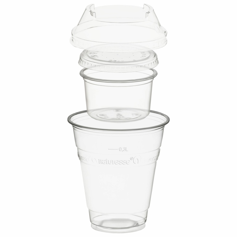 BIO Trinkbecher 300ml + Domdeckel+ 120ml Einsatzbecher stapelbar PLA- 100 Stk-