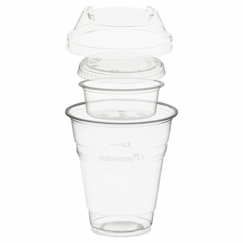 BIO Trinkbecher 300ml + Domdeckel+ 60ml Einsatzbecher stapelbar PLA- 100 Stk-