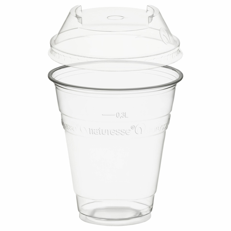 BIO Trinkbecher 300ml + Domdeckel C-Loch stapelbar aus Biokunststoff- 50 Stk-