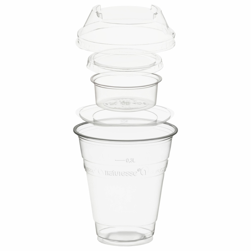 BIO Trinkbecher 300ml+Domdeckel+Einsatzbecher stapelbar aus PLA 100 Stk-