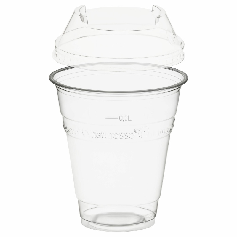 BIO Trinkbecher 300ml + Domdeckel ohne Loch stapelbar aus Biokunststoff 50 Stk-