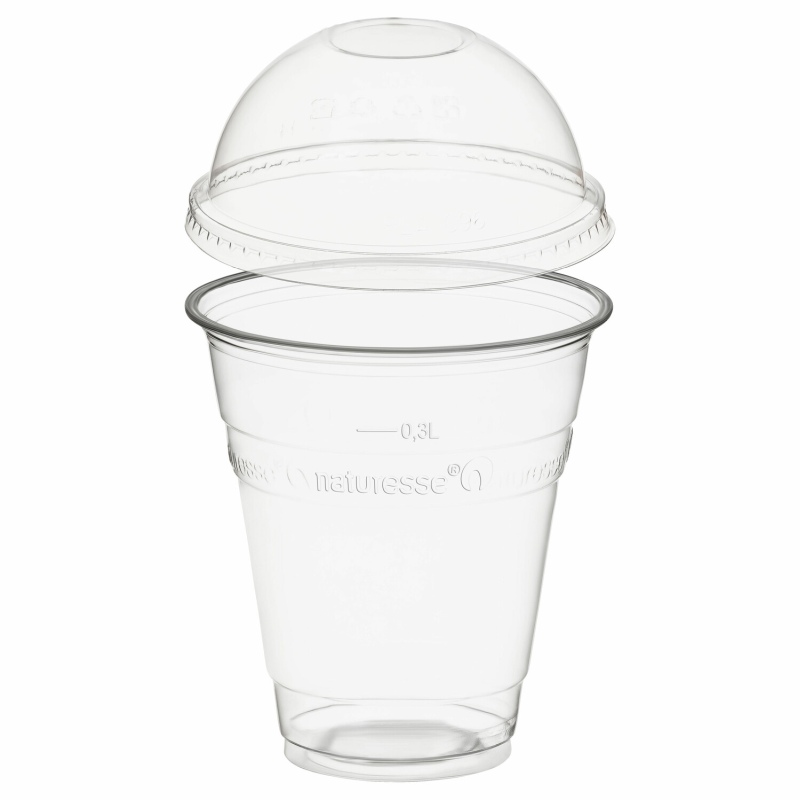 BIO Trinkbecher 300ml mit Domdeckel ohne Loch aus Biokunststoff (PLA) 50 Stk-