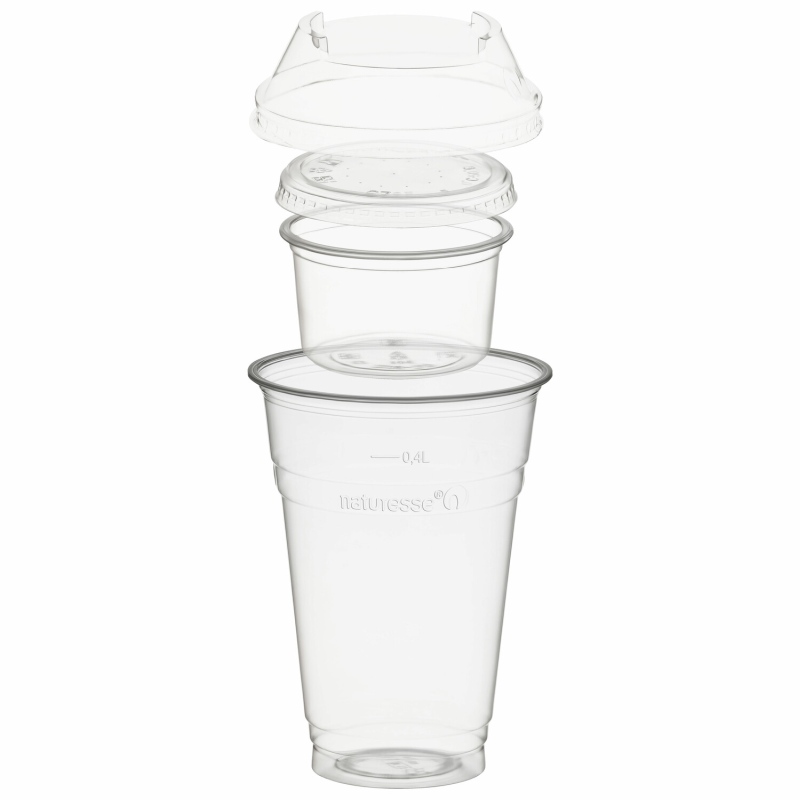 BIO Trinkbecher 400ml + Domdeckel+ 120ml Einsatzbecher stapelbar PLA- 100 Stk-