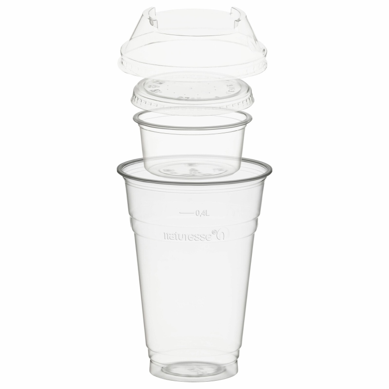 BIO Trinkbecher 400ml + Domdeckel+ 90ml Einsatzbecher stapelbar PLA- 100 Stk-