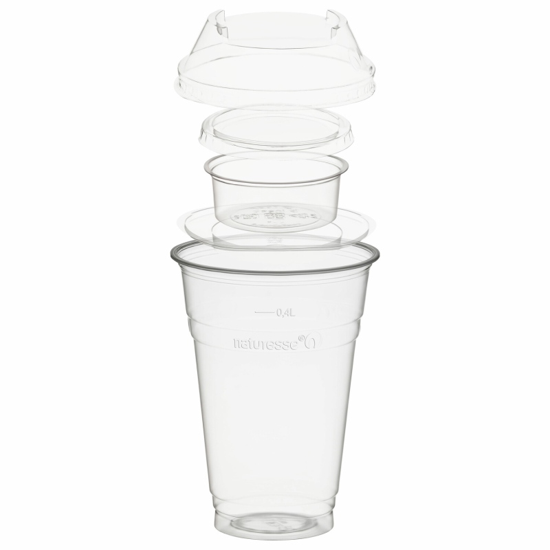 BIO Trinkbecher 400ml+Domdeckel+Einsatzbecher stapelbar Biokunststoff 100 Stk-