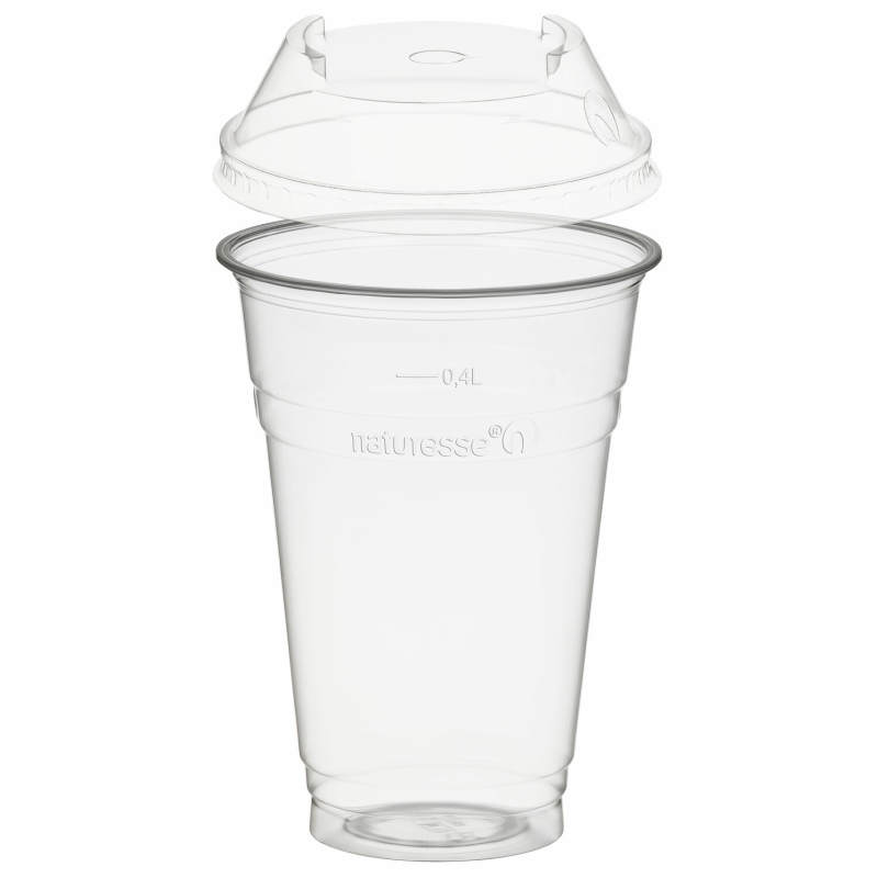 BIO Trinkbecher 400ml + Domdeckel stapelbar C-Loch 50 Stk-