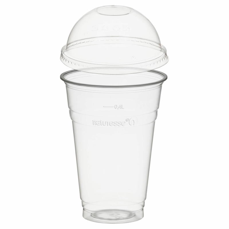BIO Trinkbecher 400ml mit Domdeckel ohne Loch aus Biokunststoff (PLA) 50 Stk-