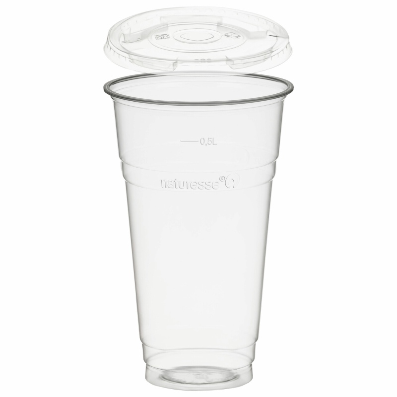 BIO Trinkbecher 500ml + Deckel mit Halmstanzung aus Biokunststoff(PLA) 50 Stk-