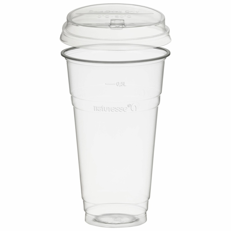 BIO Trinkbecher 500ml + Deckel mit Klappffnung aus Biokunststoff (PLA) 100 Stk-