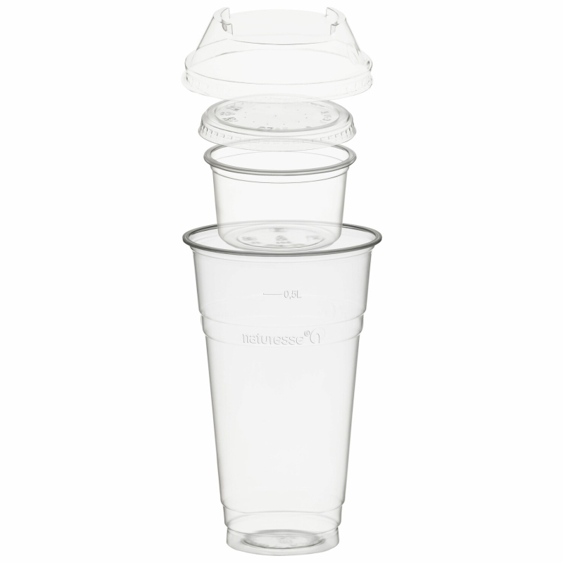 BIO Trinkbecher 500ml+Domdeckel+ 120ml Einsatzbecher stapelbar PLA- 100 Stk-
