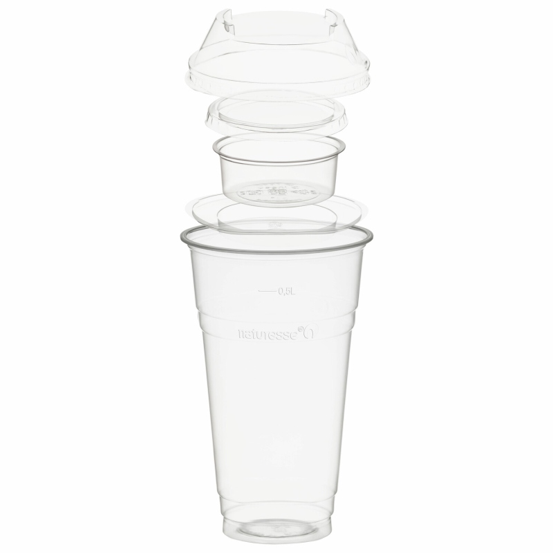 BIO Trinkbecher 500ml+Domdeckel+ 90ml Einsatzbecher stapelbar PLA- 100 Stk-