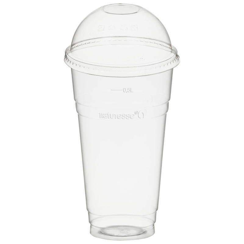 BIO Trinkbecher 500ml mit Domdeckel ohne Loch aus Biokunststoff (PLA) 50 Stk-