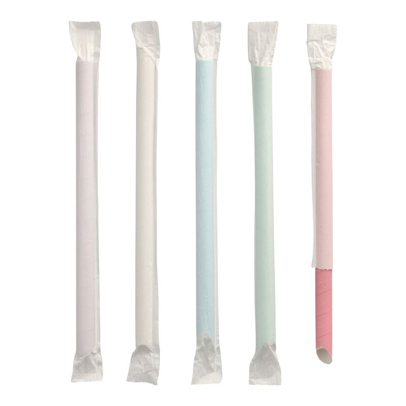 BubbleTea Slush Papierhalme O12mm 20cm farbig sortiert einzeln gehllt- 200 Stk-