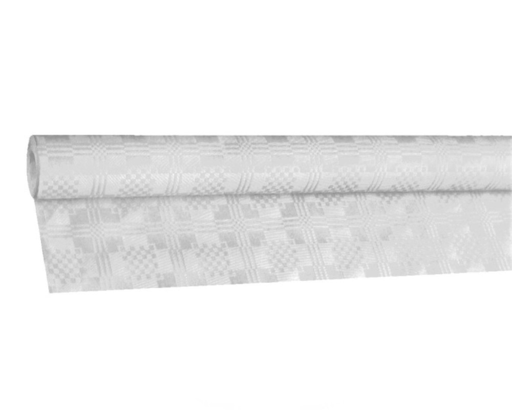 Damasttischdecke Tischtuch aus Papier- gerollt 1-00m x 50m- weiss