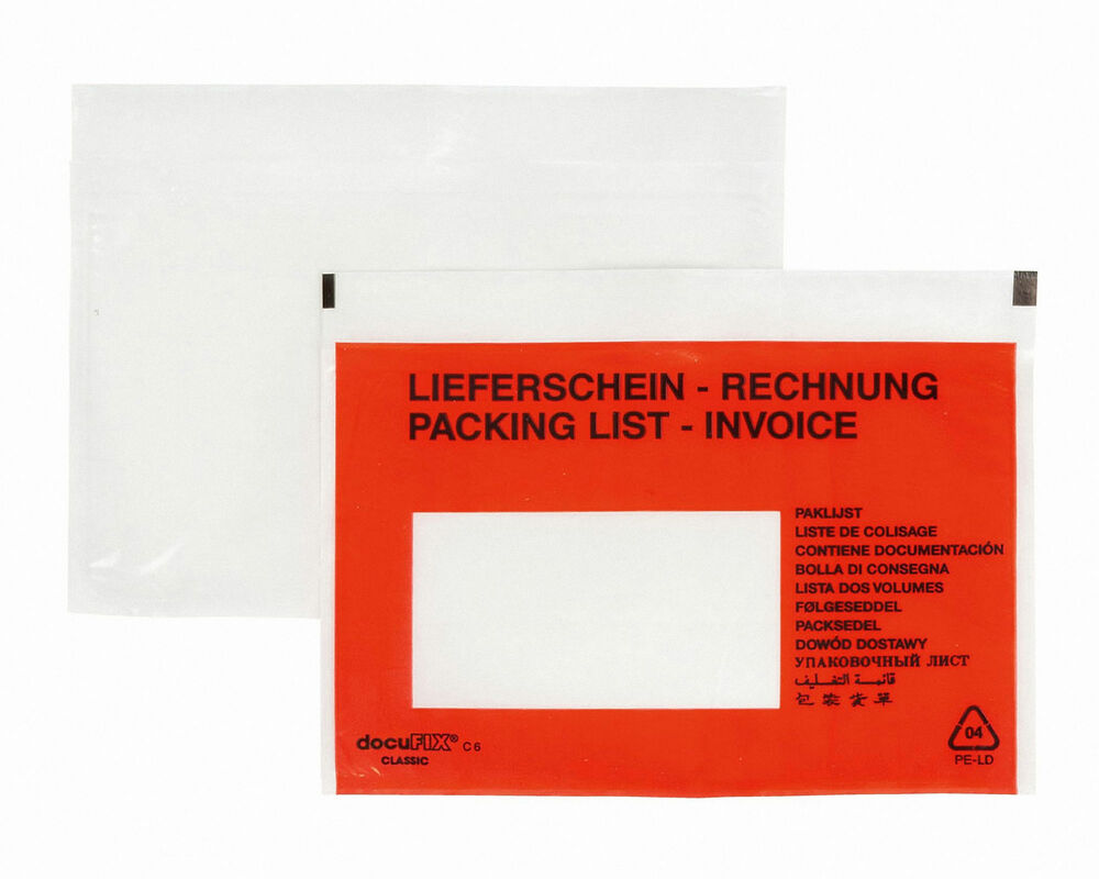 DOCUFIX Dokumententaschen -Lieferschein-Rechnung- C6 175x115+20mm- 250 Stk-