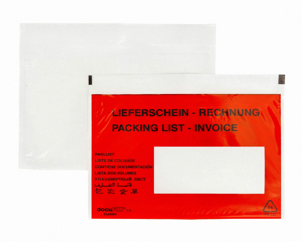 DOCUFIX Dokumententaschen -Lieferschein-Rechnung-Schweiz 175x120+15mm- 250 Stk-
