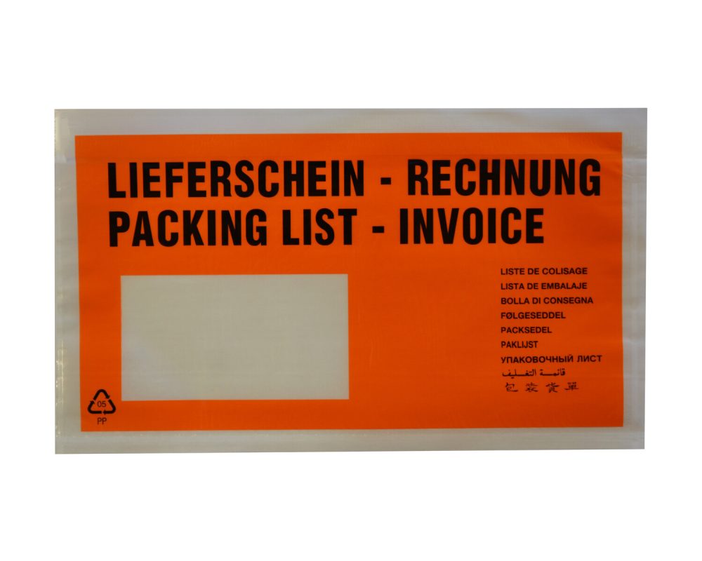 Dokumententaschen -Lieferschein-Rechnung- DIN Lang 235x130mm orange- 1000 Stk-