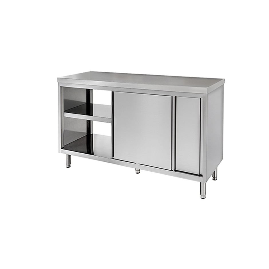 Durchreicheschranktisch aus Edelstahl mit Schiebetren B 1100 mm x T 600 mm x H 850 mm