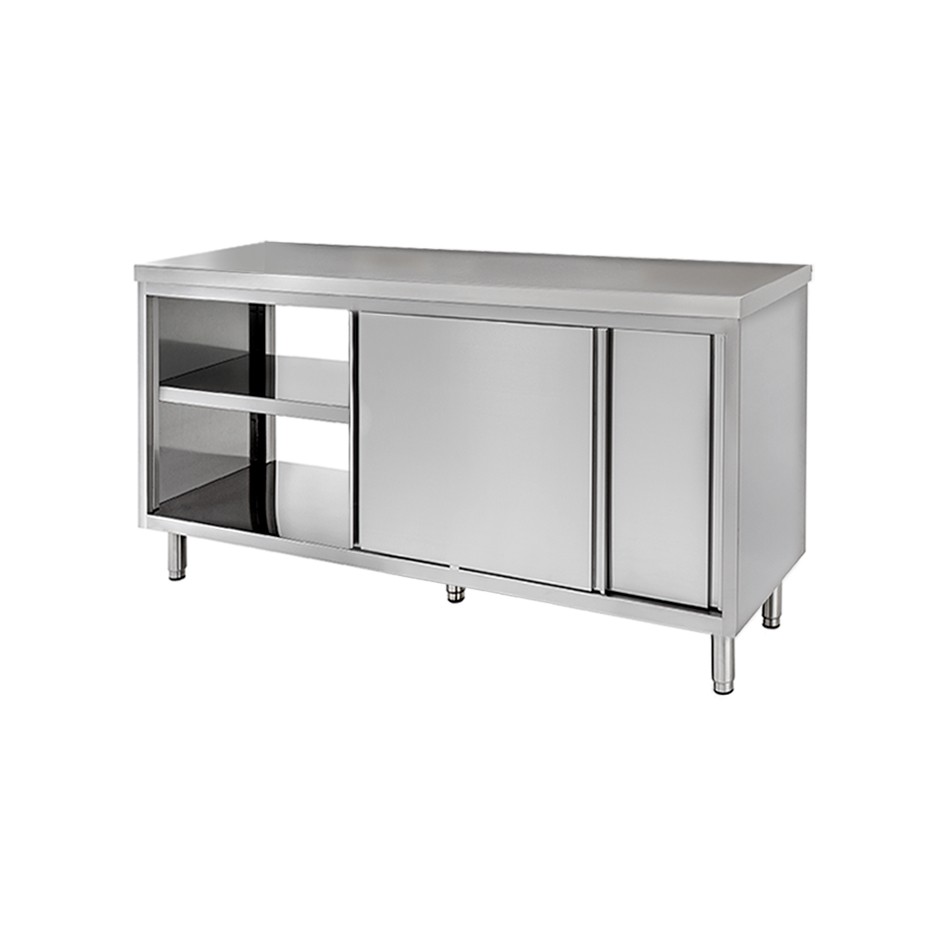 Durchreicheschranktisch aus Edelstahl mit Schiebetren B 1400 mm x T 800 mm x H 850 mm