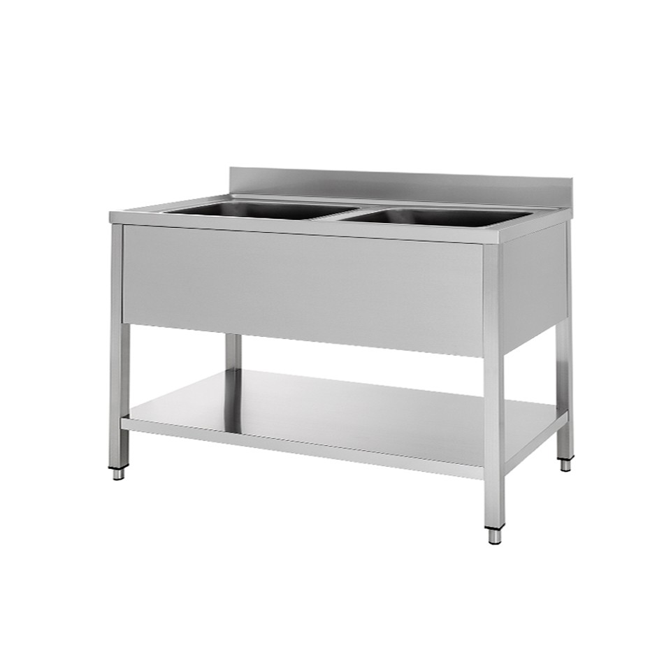 Edelstahl  Spltisch  Grundboden  Aufkantung  2 Becken  B 1400 mm x T 600 mm x H 950 mm