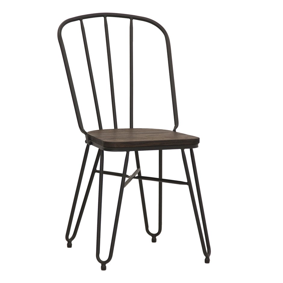 Eike Stuhl mit lackiertem Metallgestell und Holzsitz