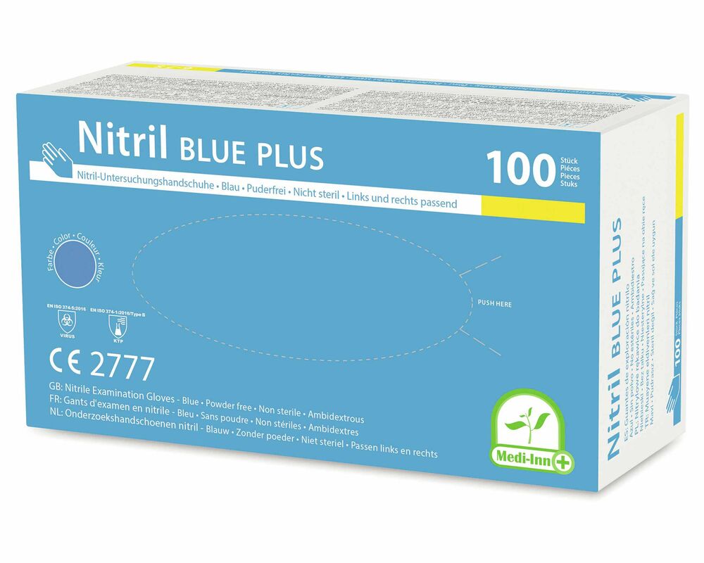 Einweghandschuhe Nitril puderfrei blau PLUS extrem stabil Grösse M- 100 Stk-