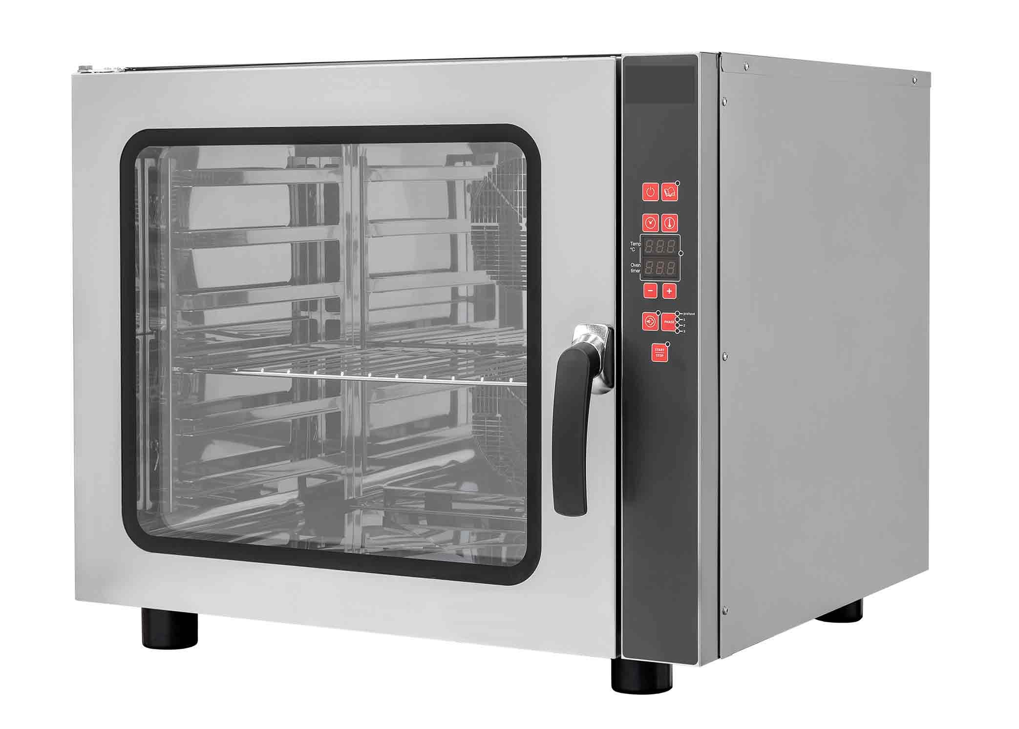 Elektro Heissluftofen  Beschwadungs-Taste  Flgeltr  digitales Bedienfeld  6 Tragroste GN1-1 530x 325 mm