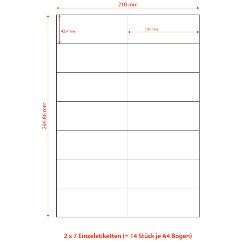 Etiketten Labels selbstklebend weiss 105 x 42-3mm auf DIN A4- 1400 Stk-