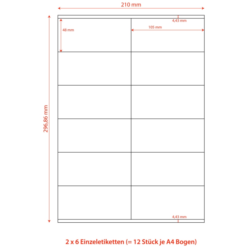 Etiketten Labels selbstklebend weiss 105 x 48mm auf DIN A4- 1200 Stk-