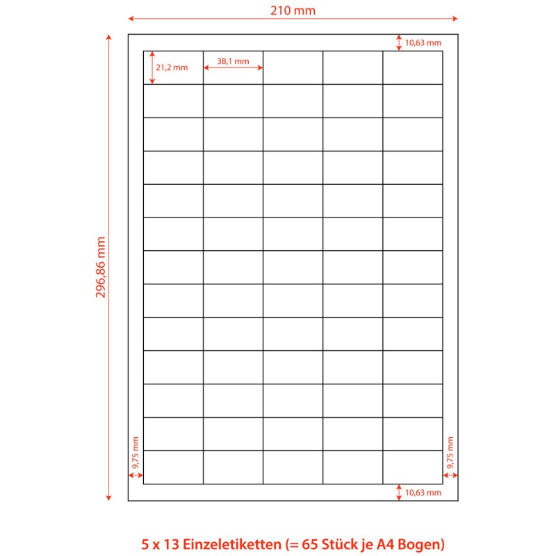 Etiketten Labels selbstklebend weiss 38 x 21-2mm auf DIN A4- 6500 Stk-