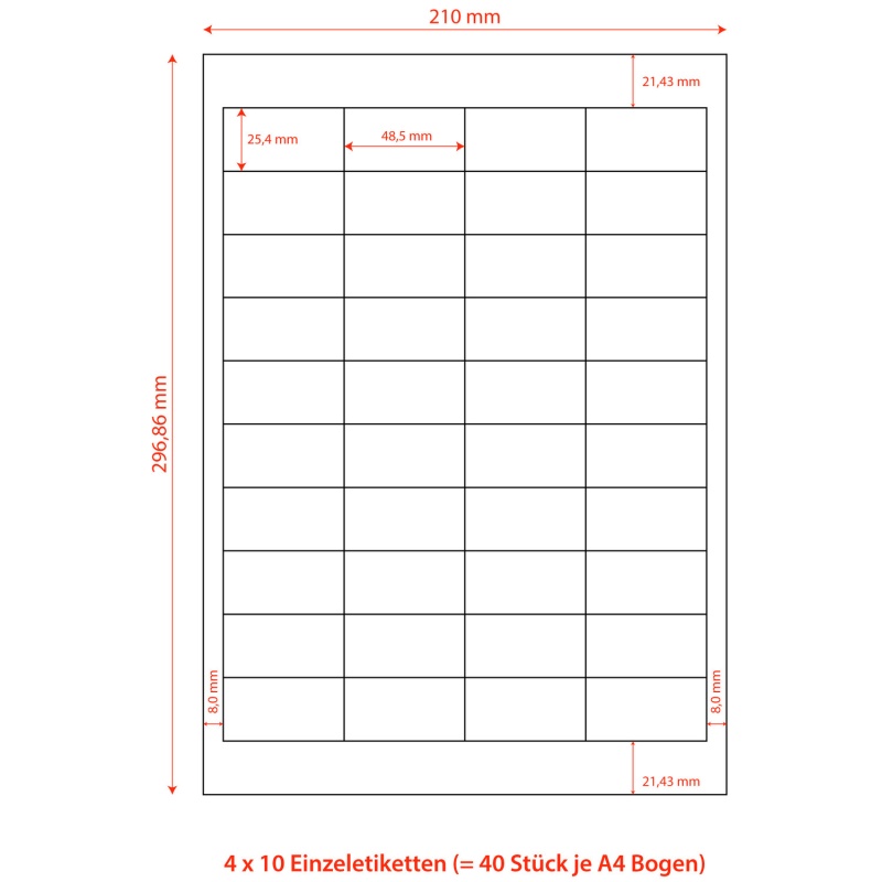 Etiketten Labels selbstklebend weiss 48-5 x 25-4mm auf DIN A4- 4000 Stk-