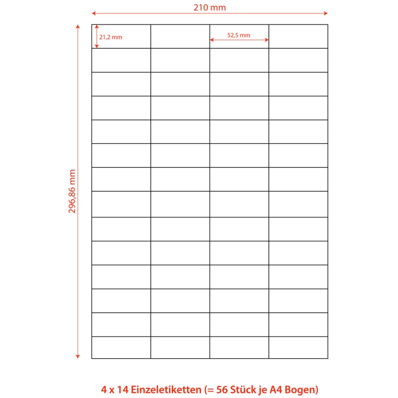 Etiketten Labels selbstklebend weiss 52-5 x 21-2mm auf DIN A4- 5600 Stk-